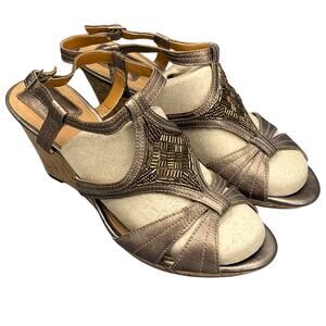 Clarks Bendables Bronze Beaded Slingback Cork Wedge Comfort Sandal Women 9 W